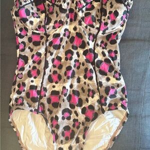 Betsey Johnson Pink and Black One Piece Swimsuit